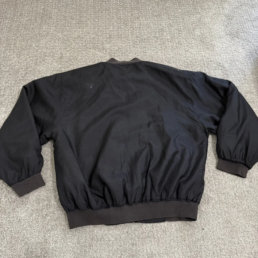 Vintage Black Silk Bomber‎ Jacket Men's Large Zip Front Ribbed Cuffs Roevelle